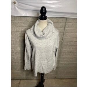 Lou & Grey Speckled Cowl Neck Sweater Light Gray Knit Women's M